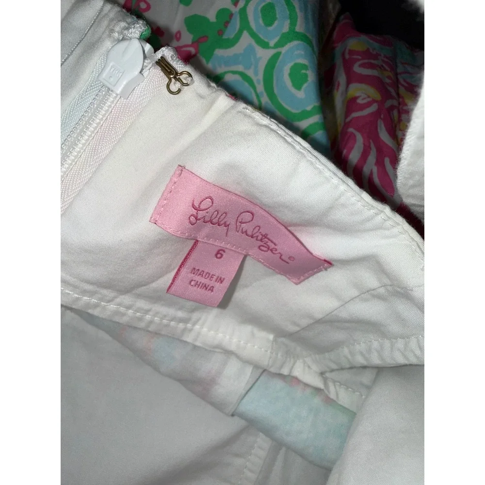 Lilly Pulitzer Strapless Patchwork Eyelet Scallop Dress Pink Green White 6 76210 - Picture 2 of 10